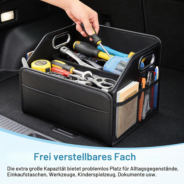 Kofferraum Organizer, Faltbar Auto Organizer mit Metallgriffen, Leder Kofferraumtasche mit Abnehmbar