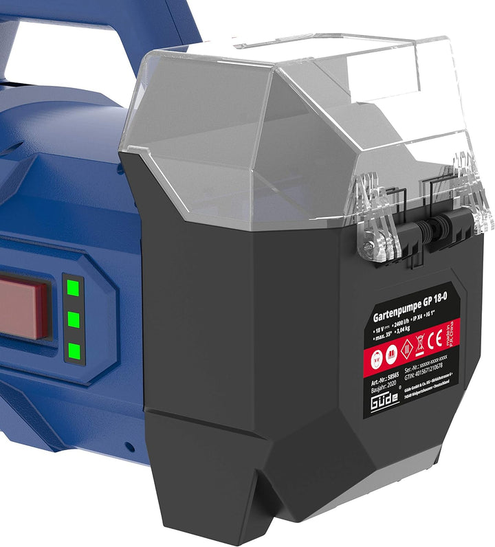 Güde GP 18-401-30 Akku Gartenpumpe, 72 W, 18 V, Blau inkl. 4 Ah Akku &amp; Ladegerät Single, inkl. 4 Ah