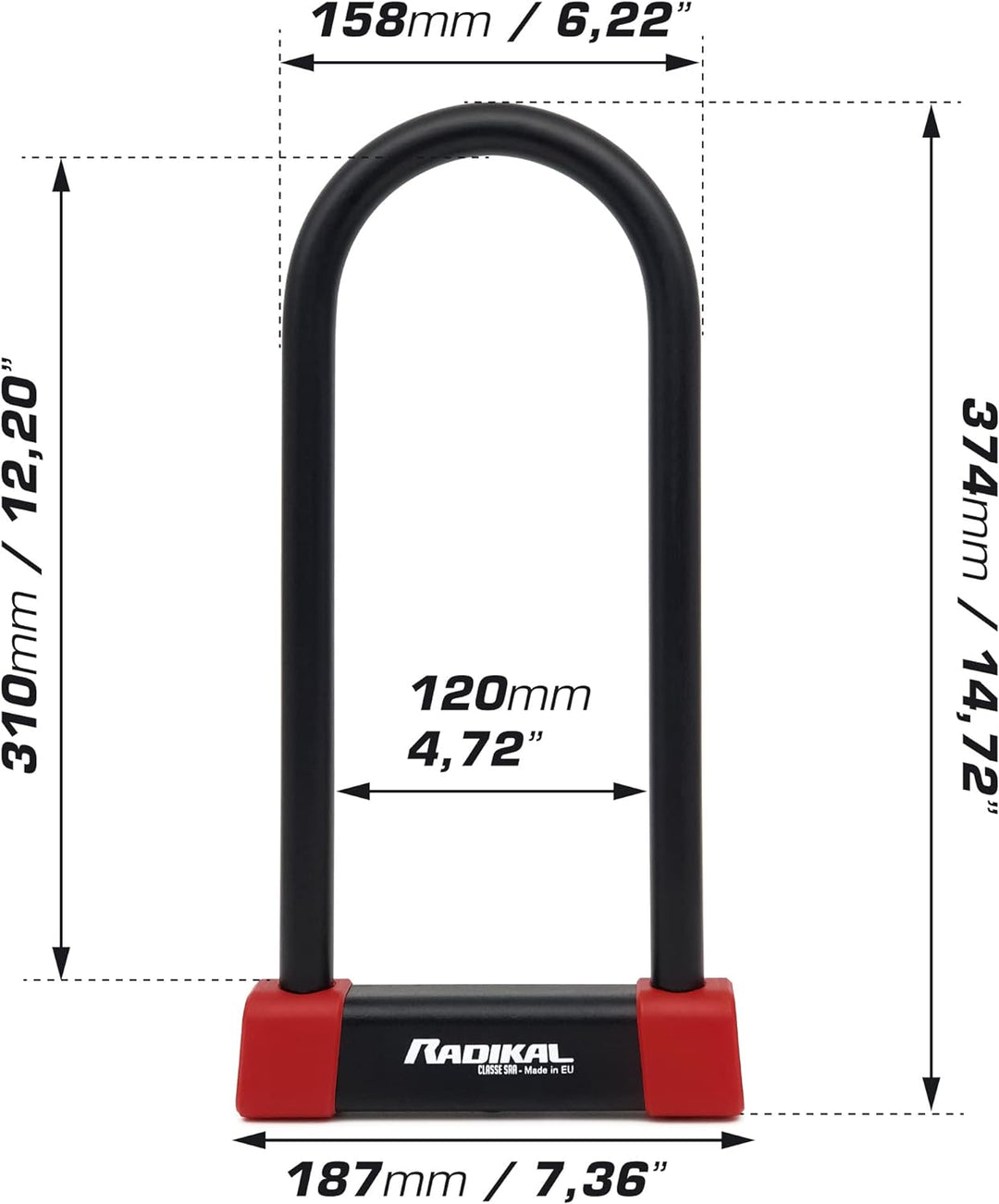 RADIKAL RK120310 Bügelschloss mit CLASSE SRA Zulassung, Durchmesser 18mm 120x310, 120x310