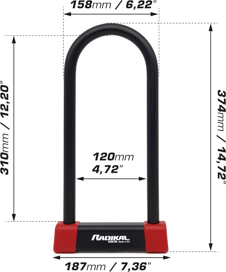 RADIKAL RK120310 Bügelschloss mit CLASSE SRA Zulassung, Durchmesser 18mm 120x310, 120x310