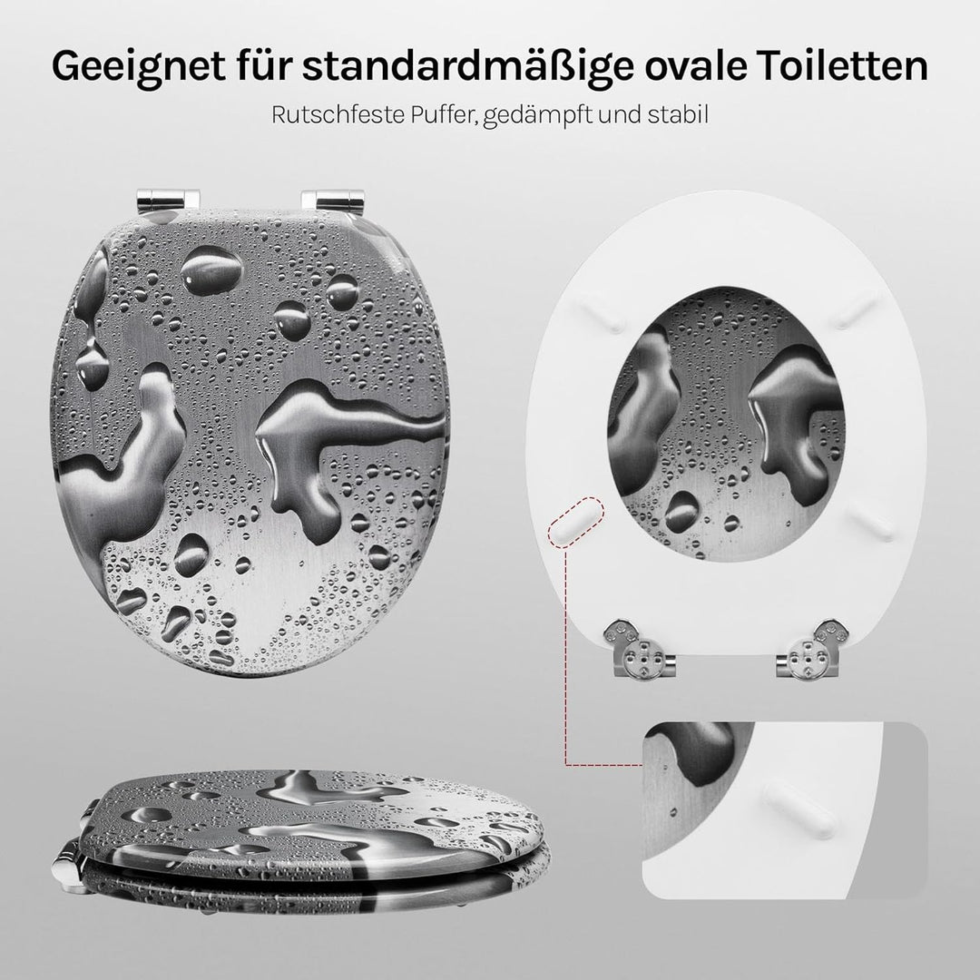 WOLTU Premium WC-Sitz Toilettensitz mit Absenkautomatik, MDF Holzkern, Softclose Scharnier, Desgin D