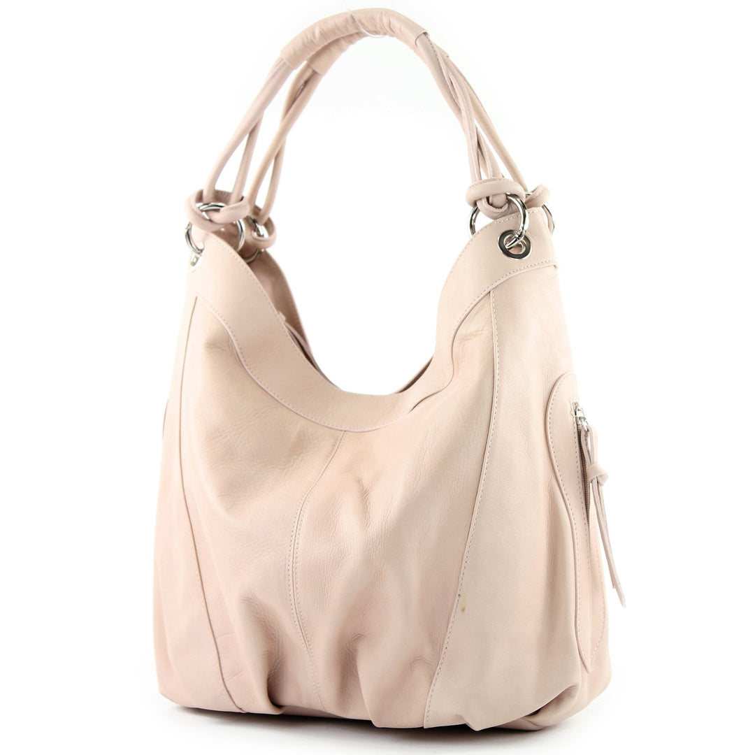 modamoda de - Z18 - ital Damenhandtasche aus Leder/Nappaleder Rosabeige2021, Rosabeige2021