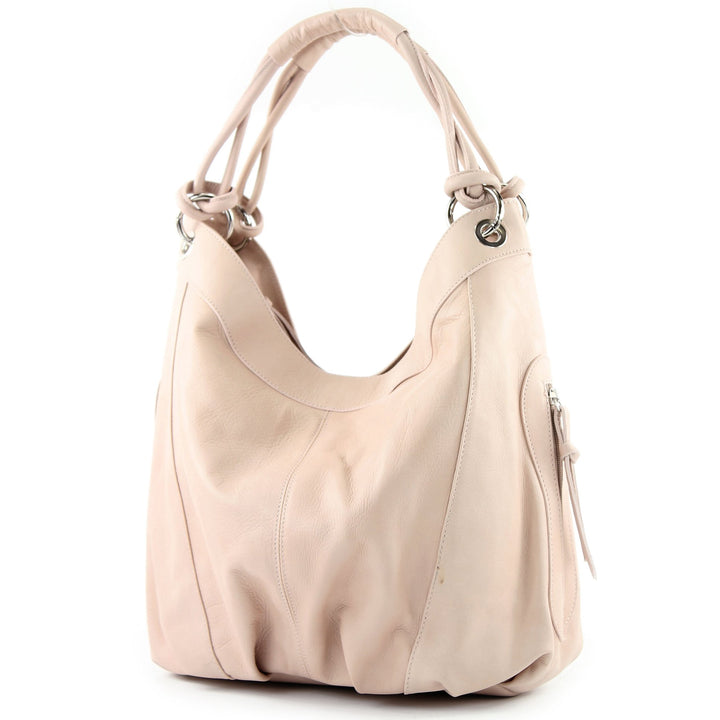 modamoda de - Z18 - ital Damenhandtasche aus Leder/Nappaleder Rosabeige2021, Rosabeige2021