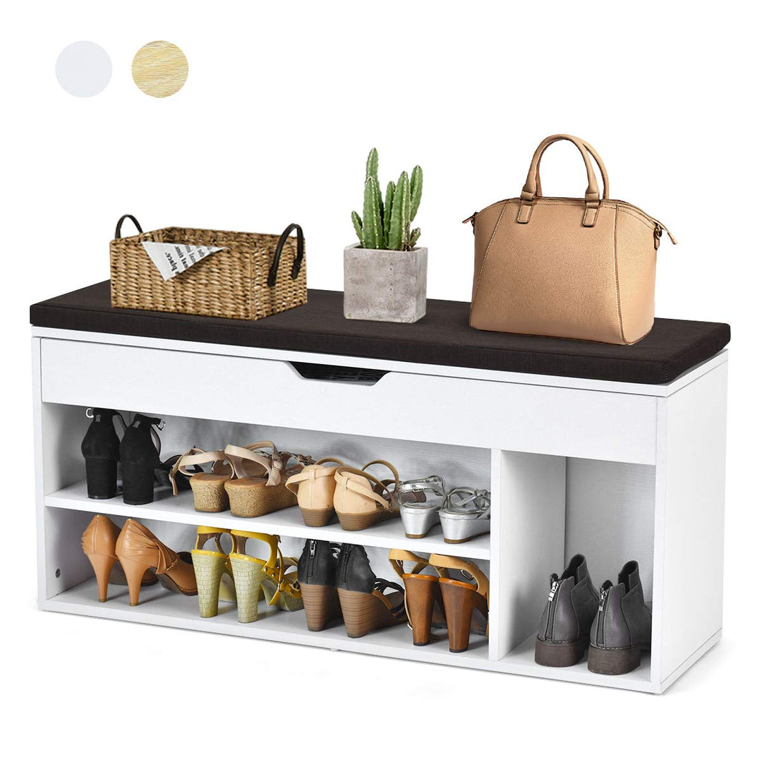 DREAMADE Schuhbank Sitzbank Holz, Schuhschrank mit abnehmbare Sitzfläche, 2 Schuhablage & Stauraum,