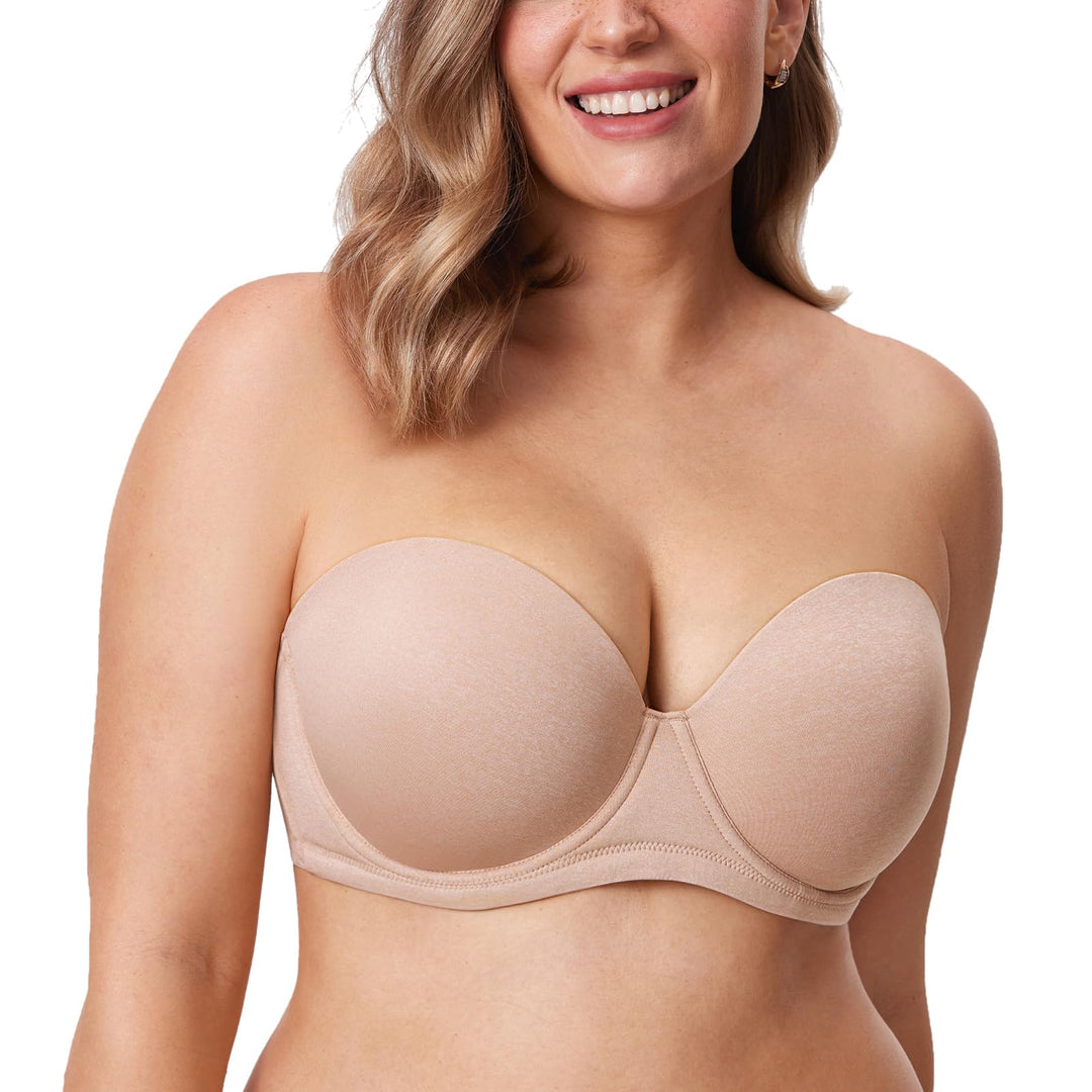 DELIMIRA Damen Trägerloser BH mit bügel Grosse Grössen Seamless Dirndl BH mit Geformte Cups 70B Hafe