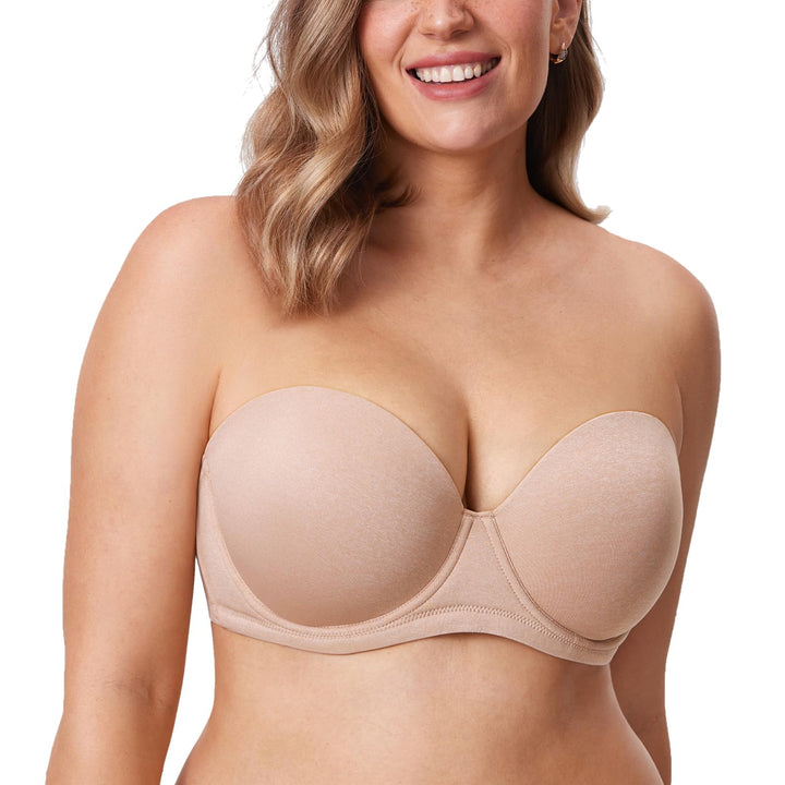 DELIMIRA Damen Trägerloser BH mit bügel Grosse Grössen Seamless Dirndl BH mit Geformte Cups 75H Hafe