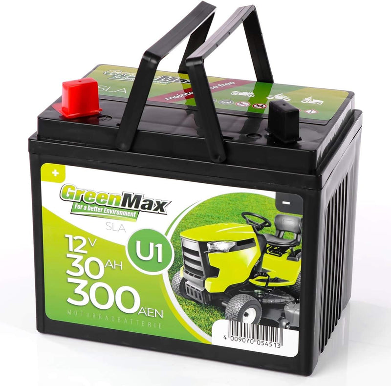 GreenMax U1 Garden Power Rasentraktor-Batterie 12V 30Ah 300A Starterbatterie für Aufsitzmäher wartun