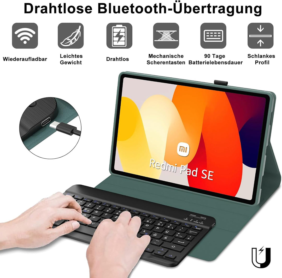 IVEOPPE Tastatur Hülle für Xiaomi Redmi Pad SE 11'', Deutsches QWERTZ-Layout, Bluetooth Abnehmbare T
