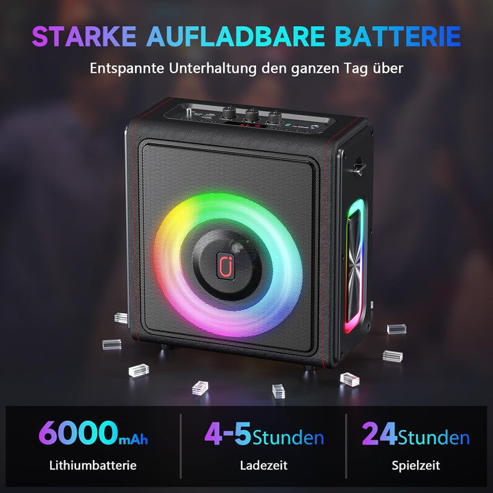Karaoke Maschine mit 3 drahtlosen Mikrofones, Tragbaren Bluetooth 5.3 Karaoke Anlage Lautsprecher mi