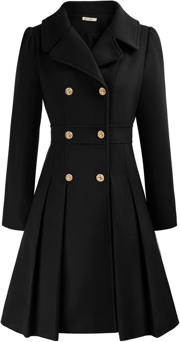 GRACE KARIN Damen Mantel Wintercoat Revers Zweireihiger Mantel Knielang Trenchcoat Winter Lang A-Lin