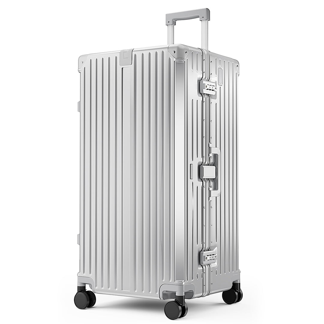 ALPHA CAMP Koffer XXL Hartschale mit TSA Schloss Koffer Gross 105L Silber | Aluminium Rahmen Polycar