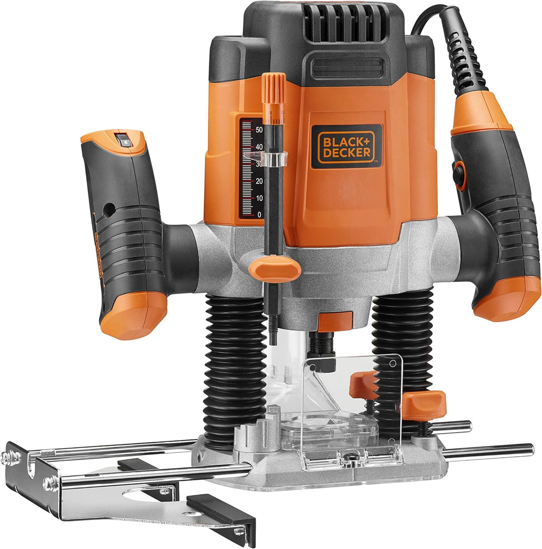 Black+Decker KW1200E 1200W Oberfräse, 28.000 1/min, max. Fäserdurchmesser 38 mm (inkl. 3 Spannzangen