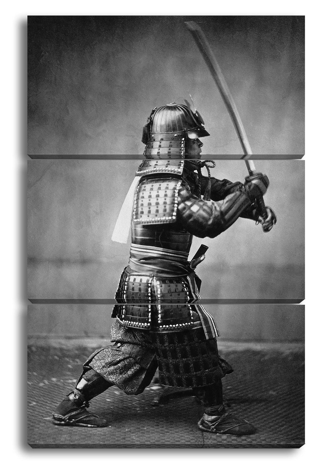 deyoli kampfbereiter Samurai-Krieger Format: 3Teilig als Leinwandbild, Motiv fertig gerahmt auf Echt