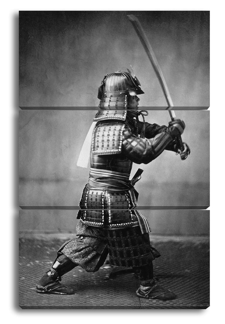 deyoli kampfbereiter Samurai-Krieger Format: 3Teilig als Leinwandbild, Motiv fertig gerahmt auf Echt