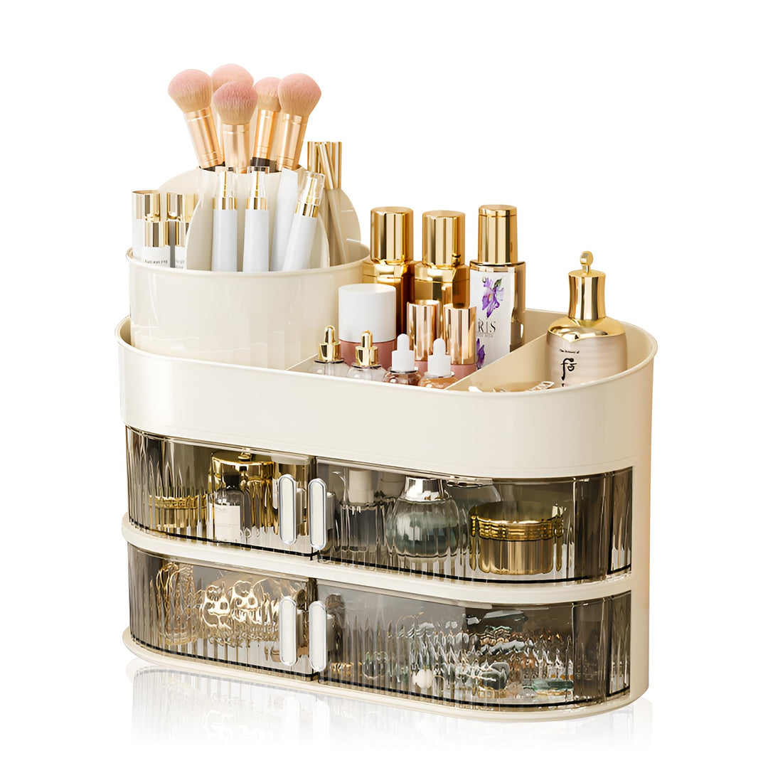 Make Up Kosmetik Organizer 360° Drehbar Mit Zwei Kleinen Schubladen für Schminktisch Schlafzimmer Ba