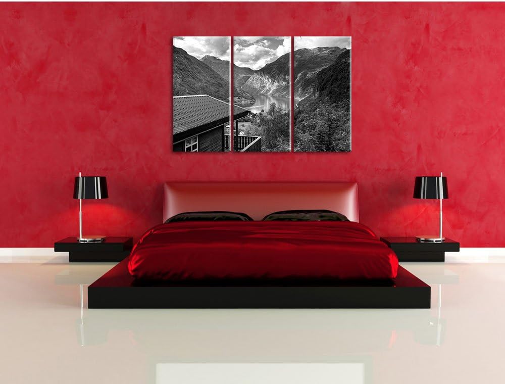 Pixxprint Hütte in Umgebung als Leinwandbild | Grösse: 3 Teilig (120x80) | Wandbild| Kunstdruck | fe