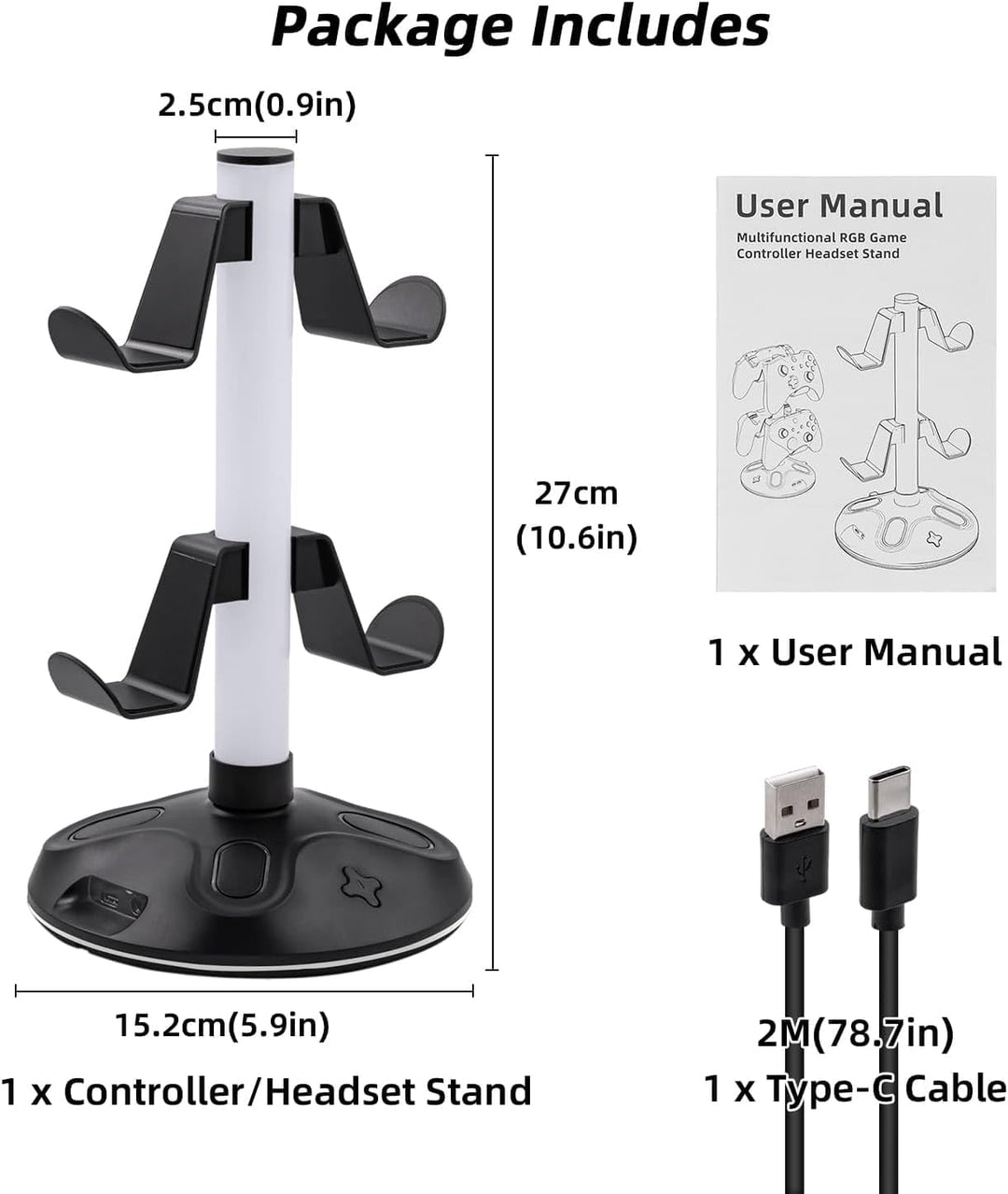 RGB Gaming Kopfhörer Ständer mit 9 Lichtmodi，Controller Halter Schreibtisch,Headset Halterung mit 2
