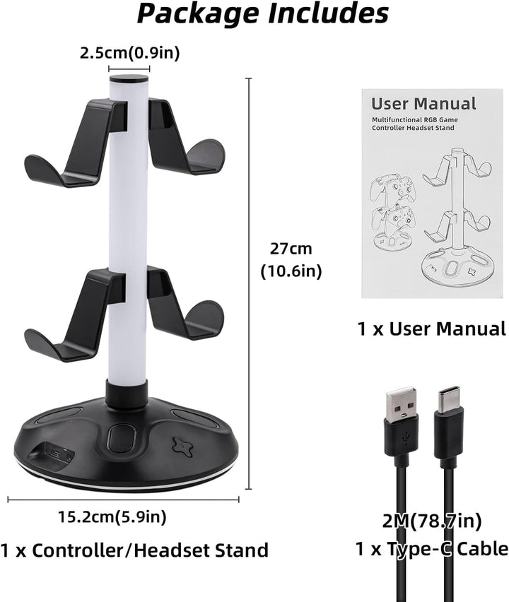 RGB Gaming Kopfhörer Ständer mit 9 Lichtmodi，Controller Halter Schreibtisch,Headset Halterung mit 2
