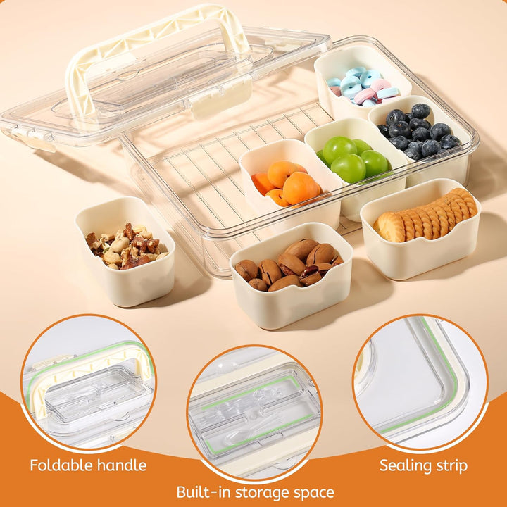 2er Set Snackbox mit Fächern – 8-Fach & 4-Fach,Snackbox mit Fächern mit Deckel & Griff, Tragbare pic