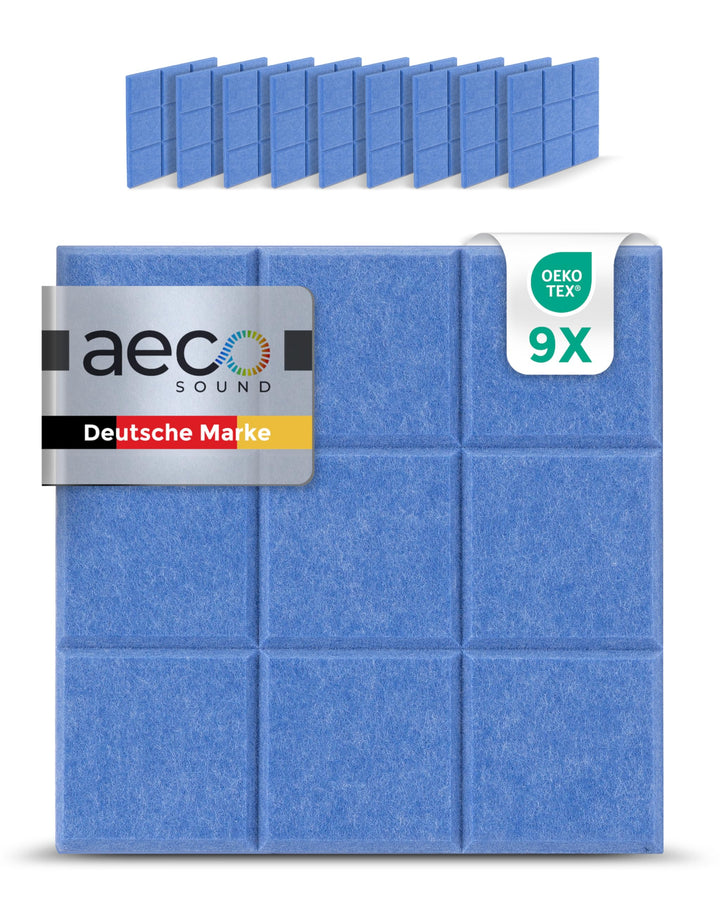 Akustikpaneele selbstklebend – 9er-Set | 30x30cm | Akustikfilz Himmelblau, extra dick 15mm – 3D Wand