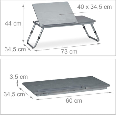 Relaxdays Laptoptisch höhenverstellbar, klappbar, neigbare Arbeitsfläche, Betttisch für Laptop, MDF,