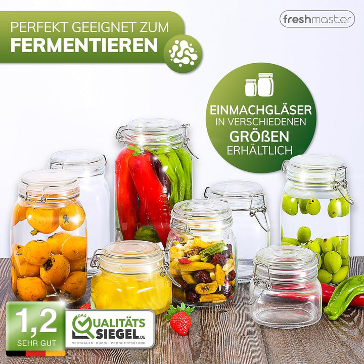 freshmaster Einmachgläser mit Deckel - Set aus bruchsicherem Glas mit Spezialdichtung und Edelstahl