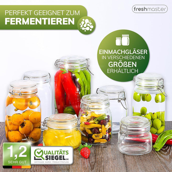 freshmaster Einmachgläser mit Deckel - Set aus bruchsicherem Glas mit Spezialdichtung und Edelstahl