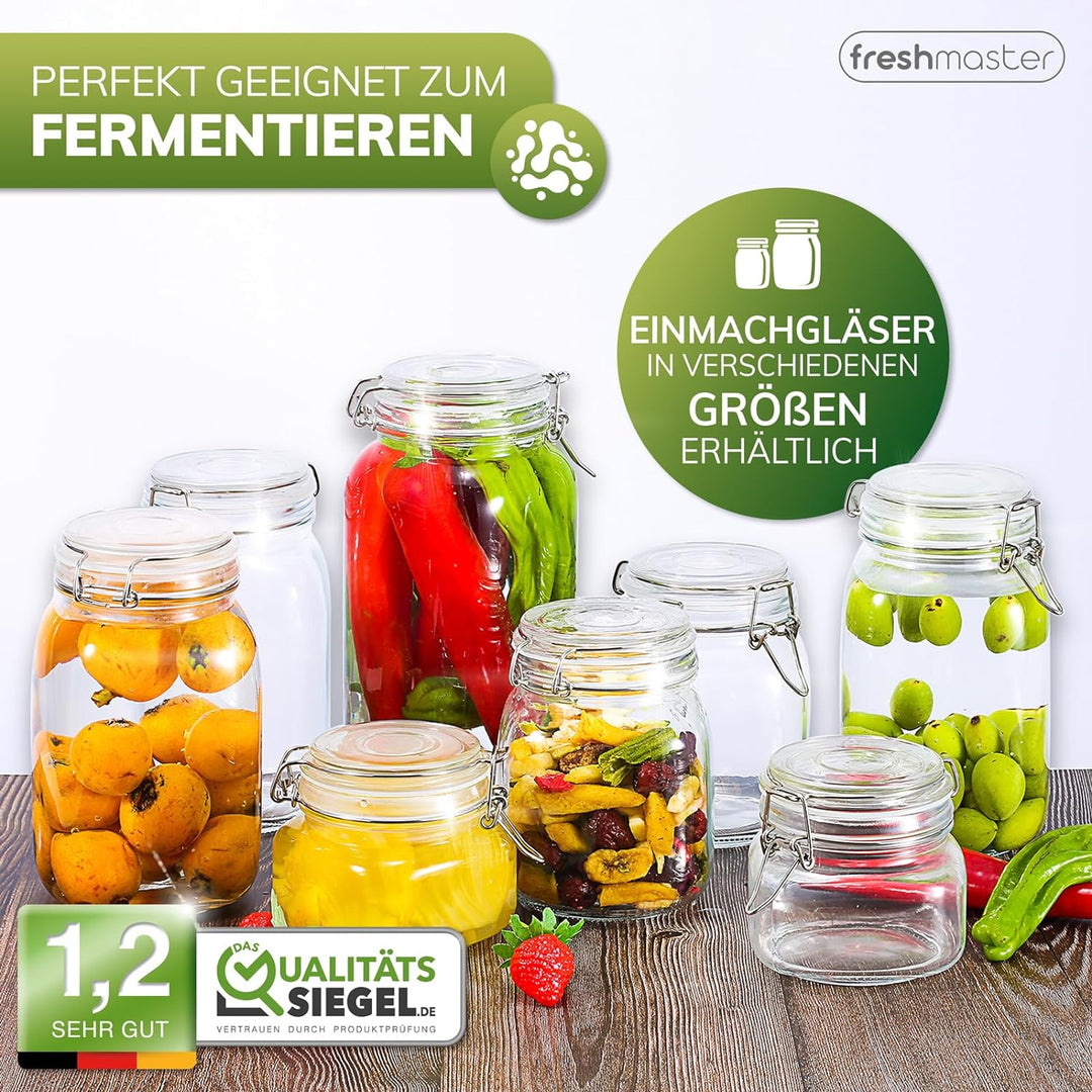 freshmaster Einmachgläser mit Deckel - Set aus bruchsicherem Glas mit Spezialdichtung und Edelstahl