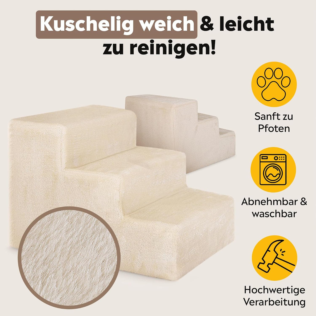 lionto Haustiertreppe Katzentreppe Hundetreppe mit Plüschbezug Farbe Beige Treppe, Beige