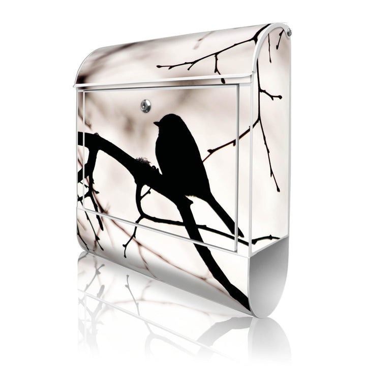 banjado® Design Briefkasten mit Motiv Früher Vogel 39x47x14cm &amp; 2 Schlüssel - Briefkasten Stahl weis