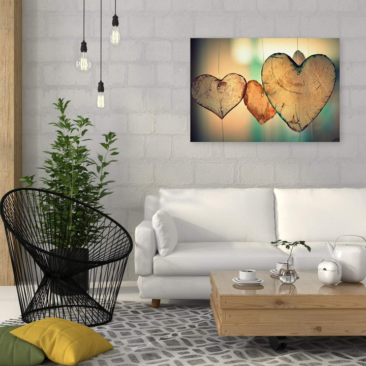 Feeby Wandbild 90x60 cm Herzen Dekobild Deko Kunst Bilder Holz Abstrakt Braun M1841 90x60 cm, M1841