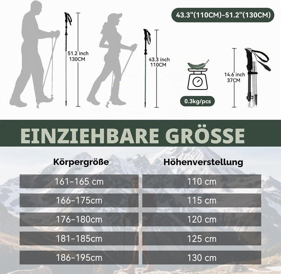 Wanderstöcke Faltbar, 2-Pakete Nordic Walking Stöcke für Damen und Herren, Trekkingstöcke Ausziehbar