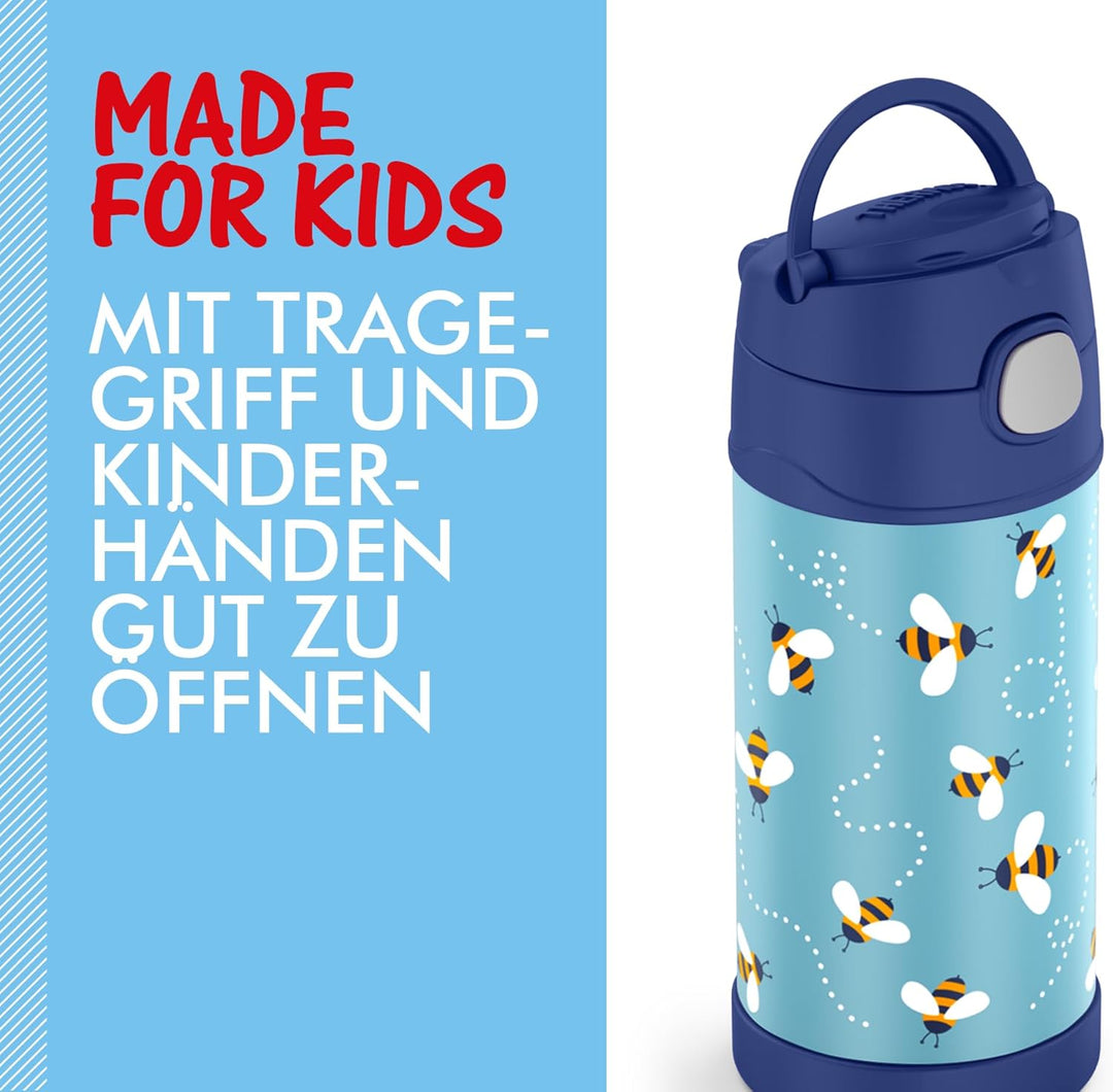THERMOS kids FUNTAINER STRAW BOTTLE 0,35l, bees, Thermosflasche für Kinder aus Edelstahl, mit Strohh