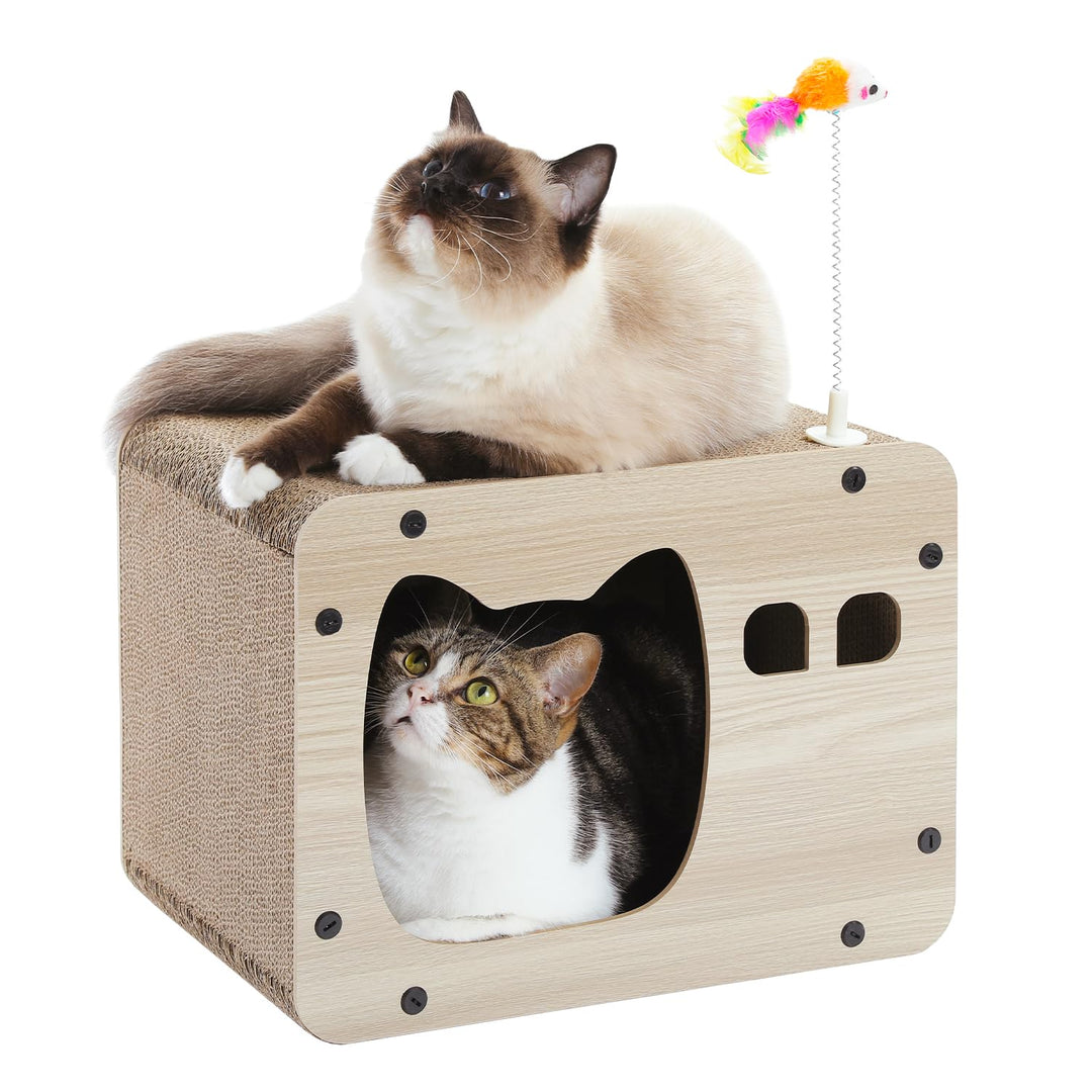 PETEPELA Kratzpappe für Katzen,Kratzpad Kratz,Wellpappe Kratzbrett, Kratzmöbel mit Spielzeug, Kratzm