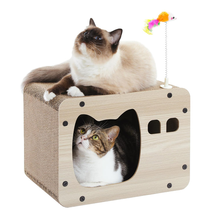 PETEPELA Kratzpappe für Katzen,Kratzpad Kratz,Wellpappe Kratzbrett, Kratzmöbel mit Spielzeug, Kratzm