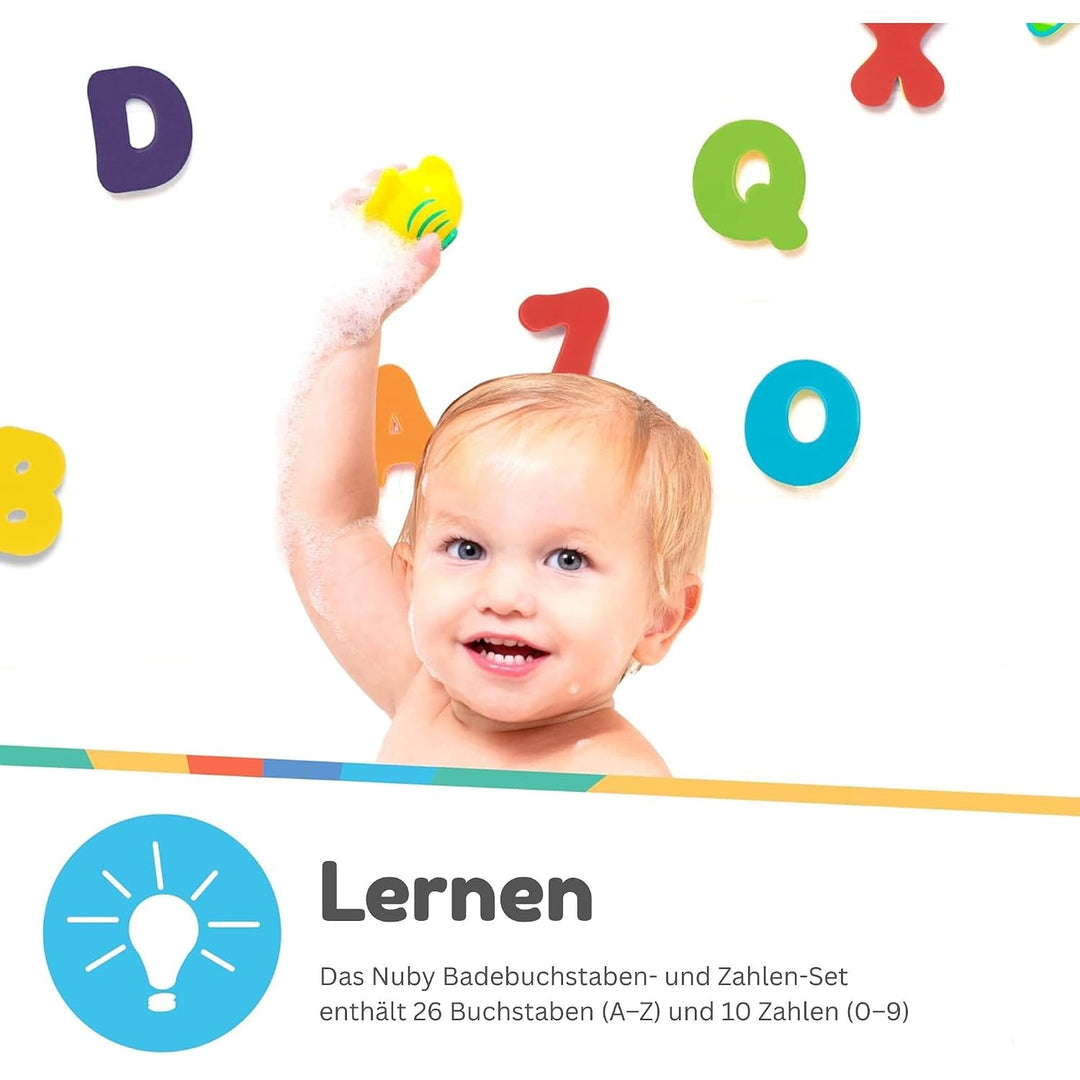 Nuby Buchstaben und Zahlen aus Schaumstoff für das Bad – 36 Bunte Teile zum spielerischen Lernen von