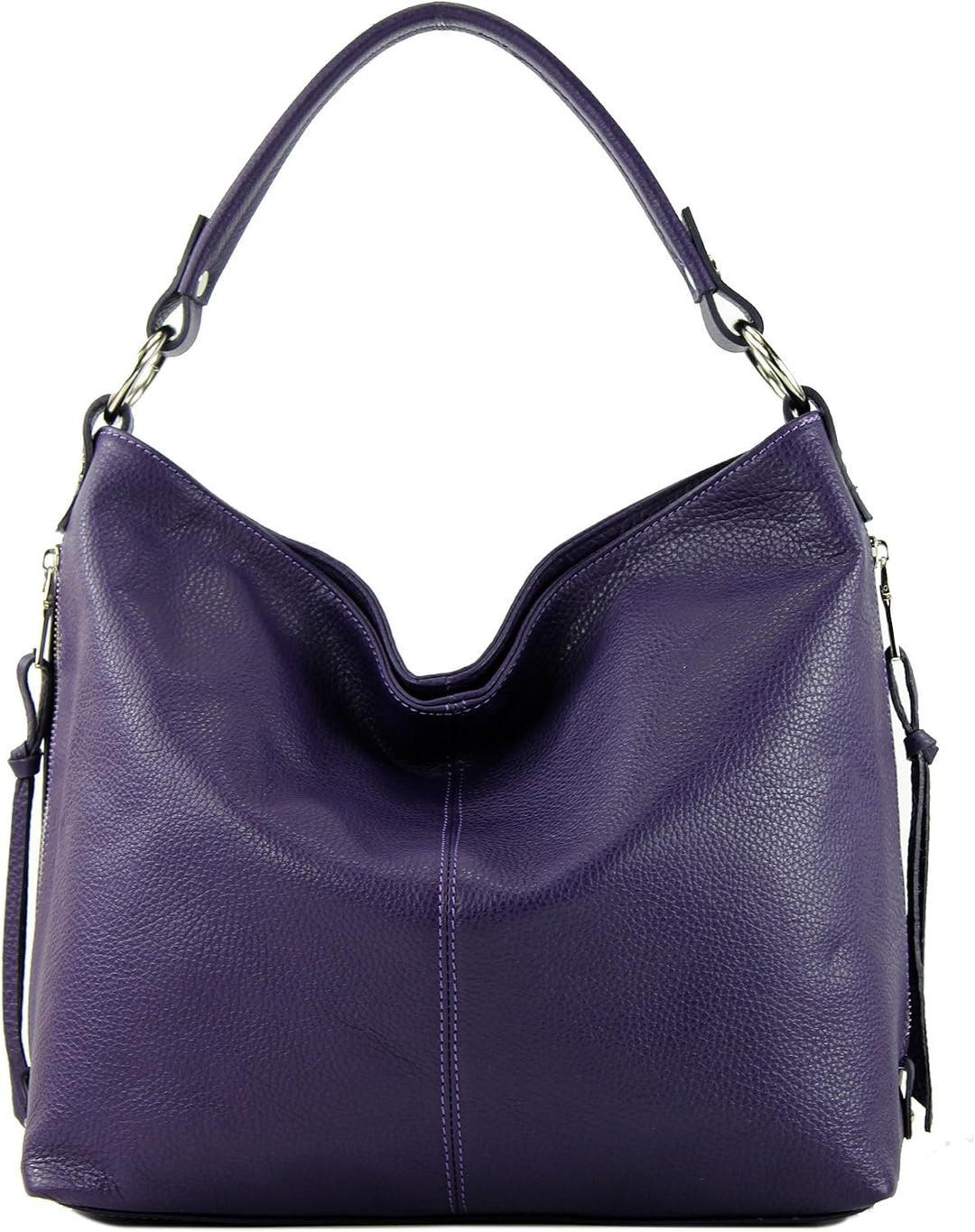modamoda de T160 Damen Leder Schultertasche Gross, handmade in Italy Dunkellila, Dunkellila