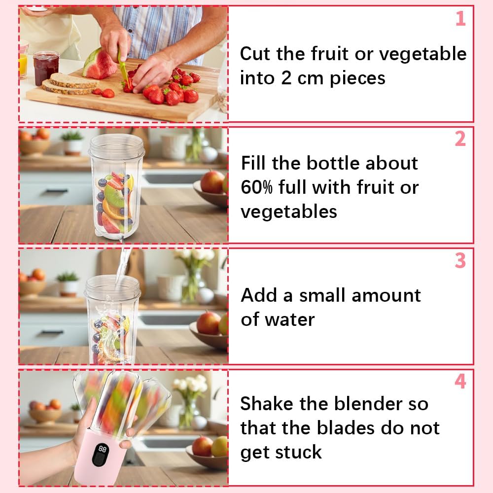 Tragbarer Mixer Smoothie Maker, 500 ml Mixer Smoothie Maker to Go mit Digitalanzeige, 16-Blatt, USB