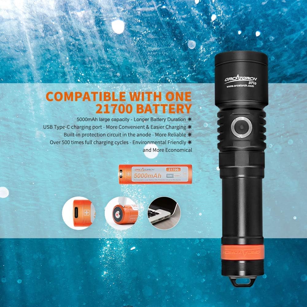 ORCATORCH D710 Tauchlampe, 3000 Lumen Unterwasser-Taschenlampe mit 6 Grad schmalem Strahl, IP68 wass