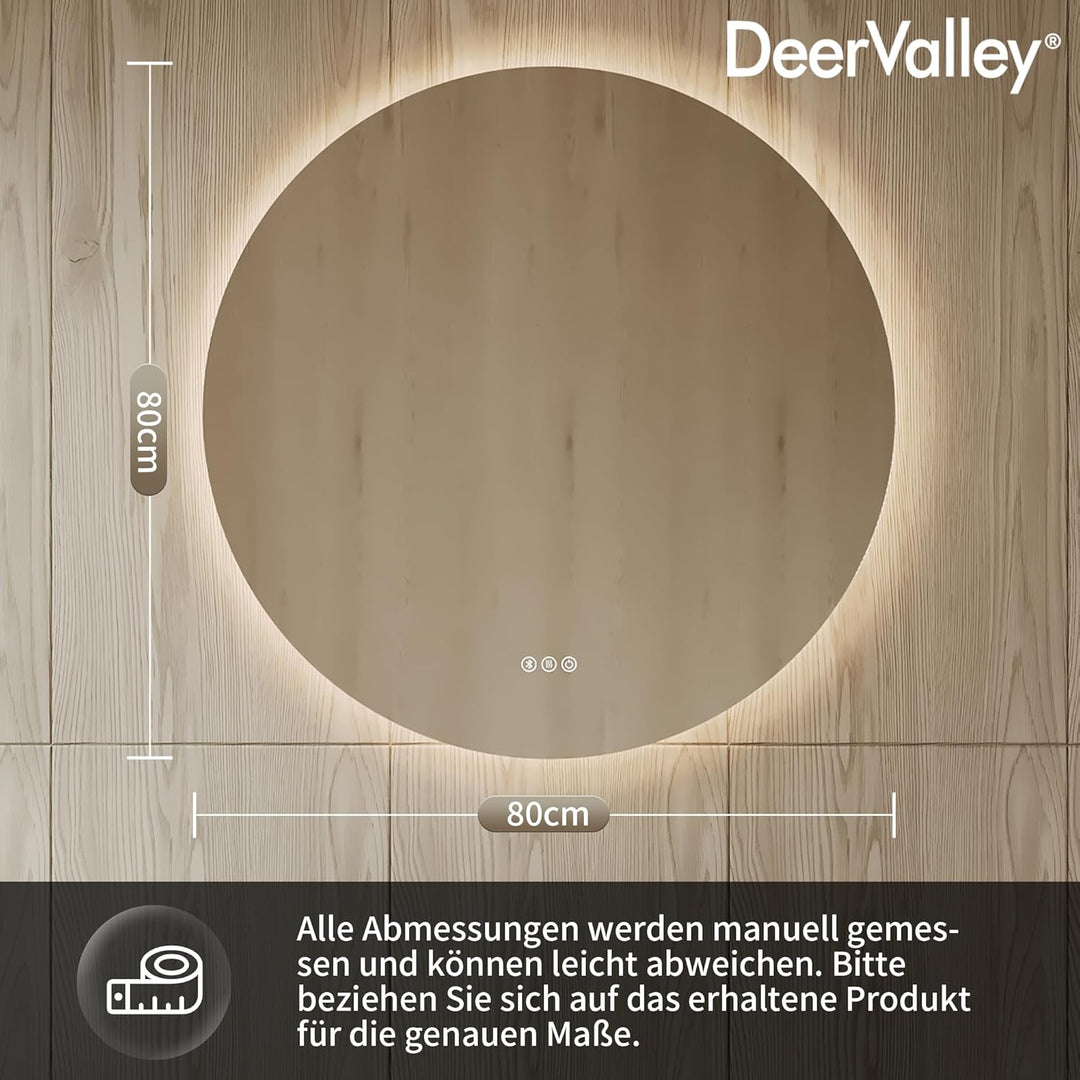 DeerValley Badspiegel mit Beleuchtung 80cm, Anti Beschlag LED Spiegel mit 3-Fach Vergrösserung, 3 Fa