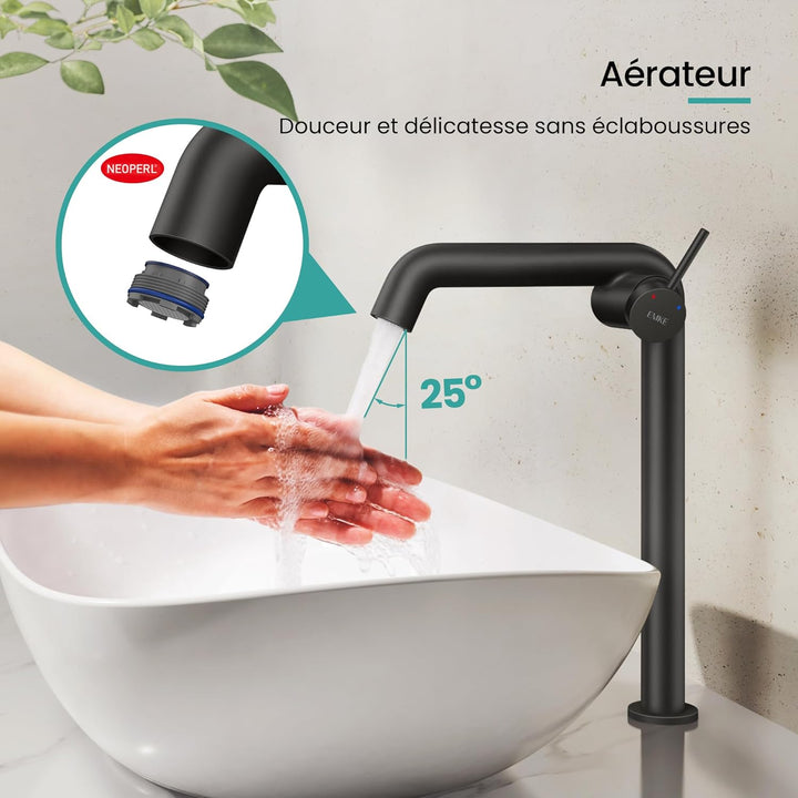 EMKE Wasserhahn für Badezimmer, Schwarz, matt, Einhebelmischer aus Messing, Keramikkartusche, 332 x