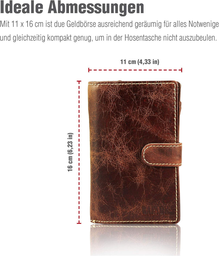 Raptor Damen-Geldbörse Echtleder Used Look 16x11cm Querformat RA40040 Braun, Braun