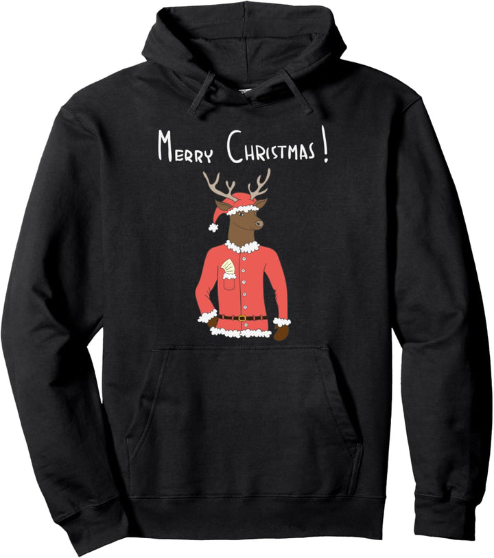 Merry Christmas - Lustiger Cartoon-Elch-Weihnachtsmann Pullover Hoodie