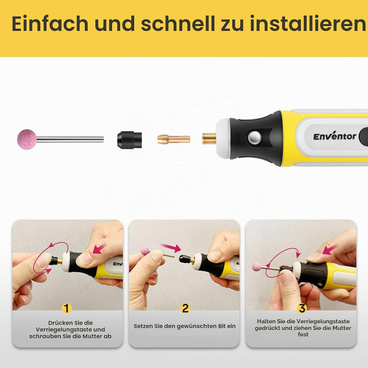 ENVENTOR Mini Multifunktionswerkzeug Akku, 4V Rotationswerkzeug mit 75 Zubehör, 5000-16000RPM, 3 Ein