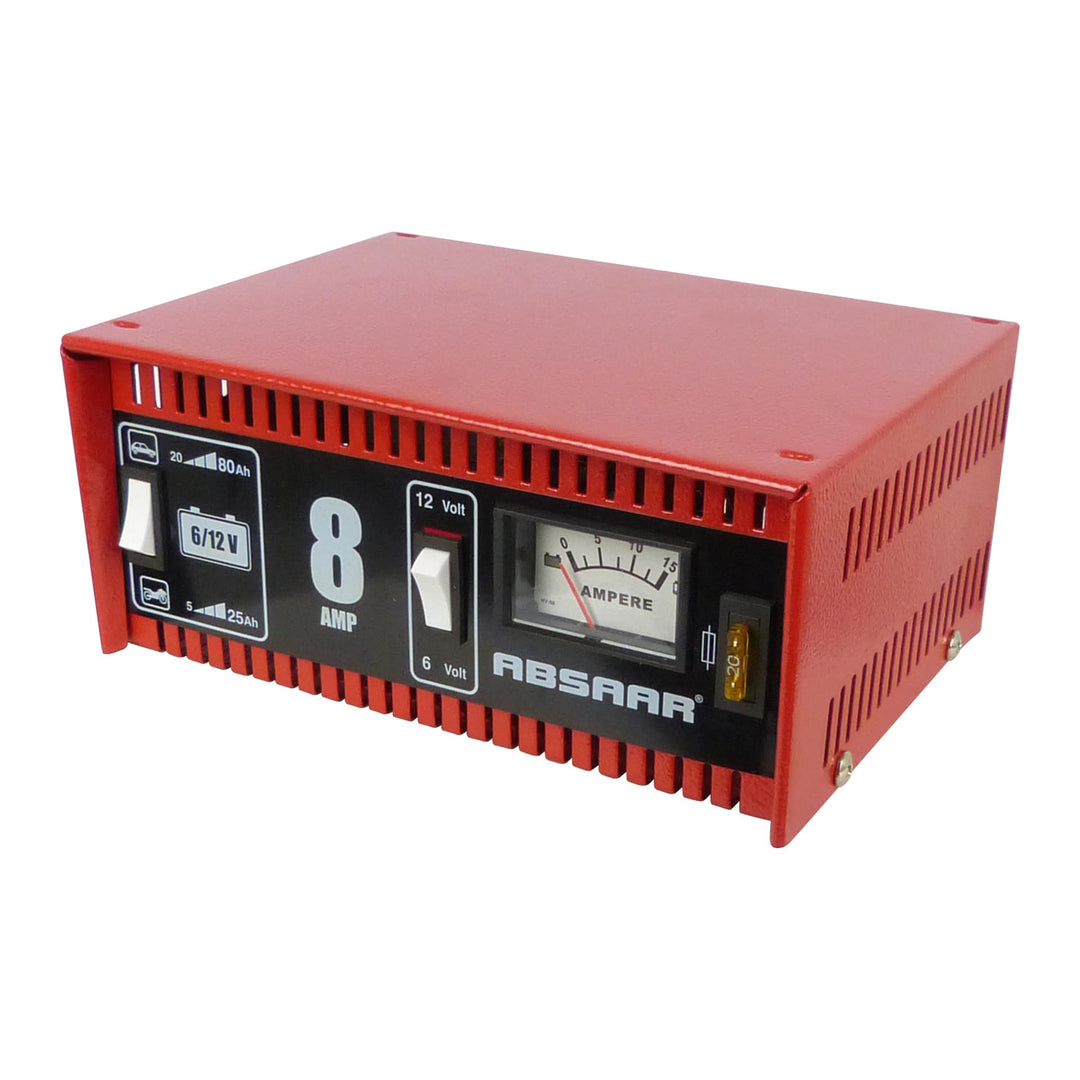 Absaar 77911 Batterie-Ladegerät für Auto/Motorrad 8A, umschaltbar 6/12V, rot/schwarz 8 A, 8 A