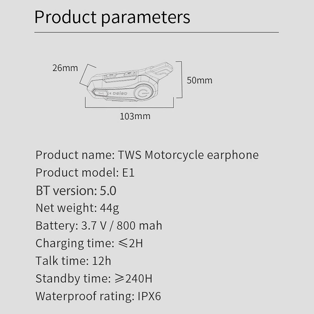 ACAGALA Motorcycle BT Intercom with Helmet BT Headset Waterproof Universal Communication System for