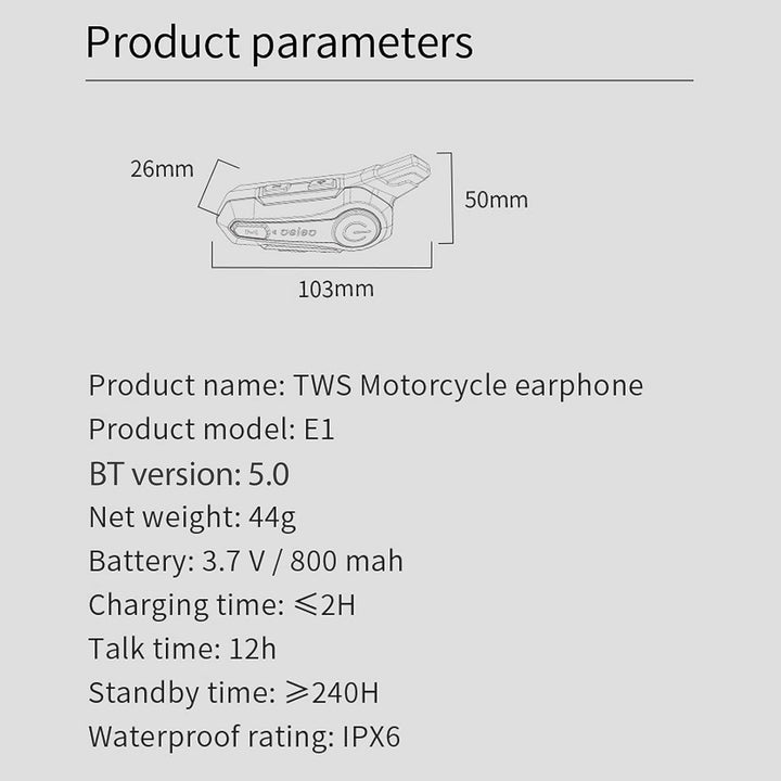 ACAGALA Motorcycle BT Intercom with Helmet BT Headset Waterproof Universal Communication System for