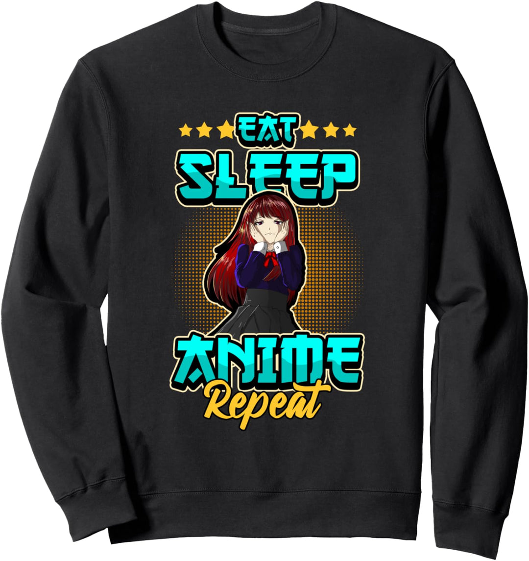 Lustig Anime Eat Sleep Anime Repeat Otaku Manga Spruch Sweatshirt
