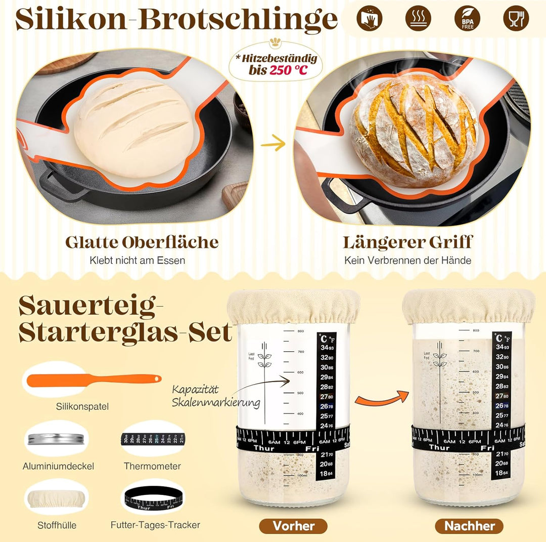Gärkörbchen Für Sauerteig Starter Set, 25cm & 23cm Gärkorb Brot Brot Backen Mit Sauerteig Startergla
