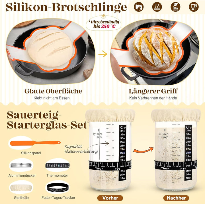 Gärkörbchen Für Sauerteig Starter Set, 25cm & 23cm Gärkorb Brot Brot Backen Mit Sauerteig Startergla